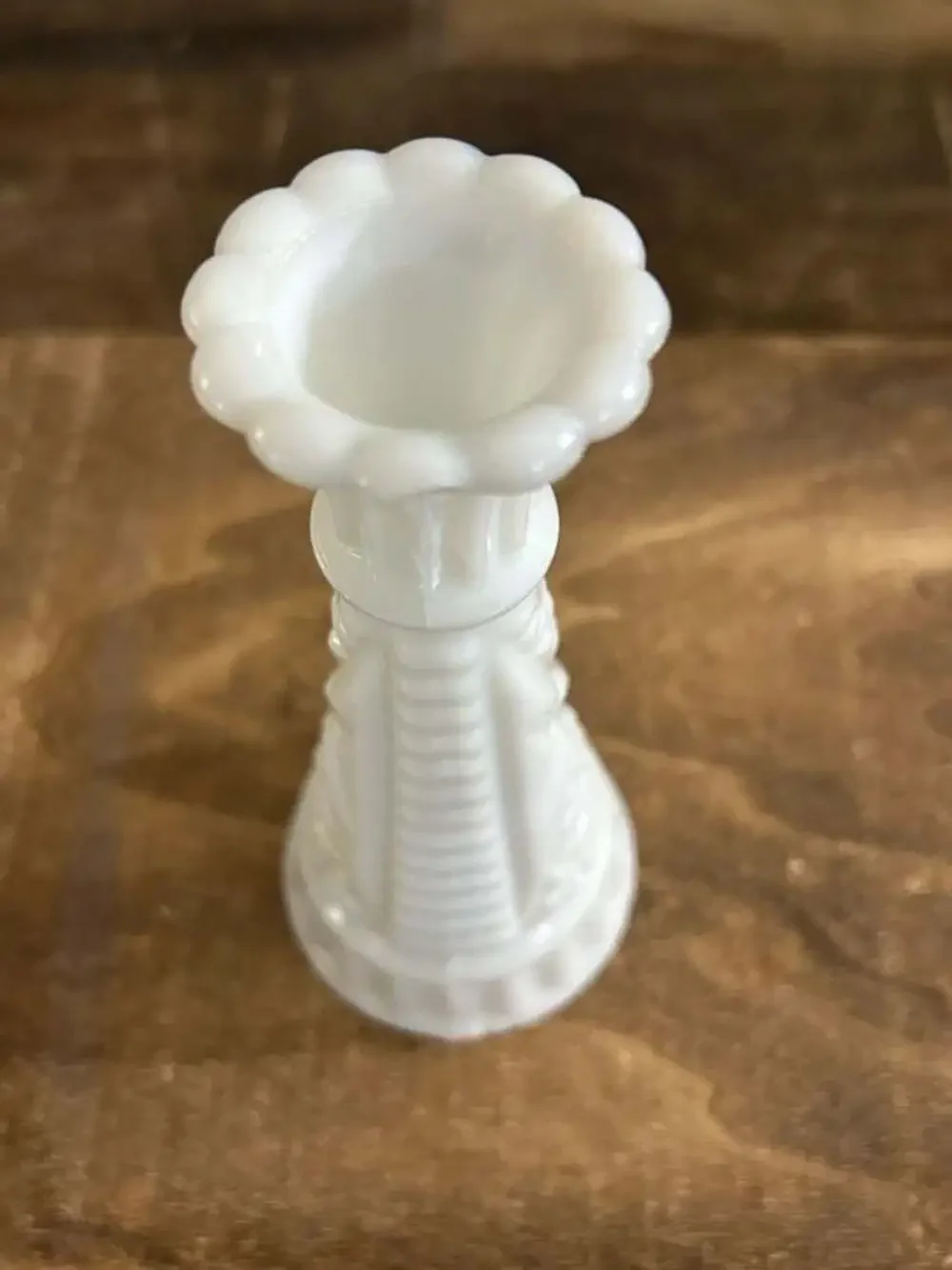 Vintage White Milk Glass 6” Stars and Bars Flower Bud Vase Anchor Hocking